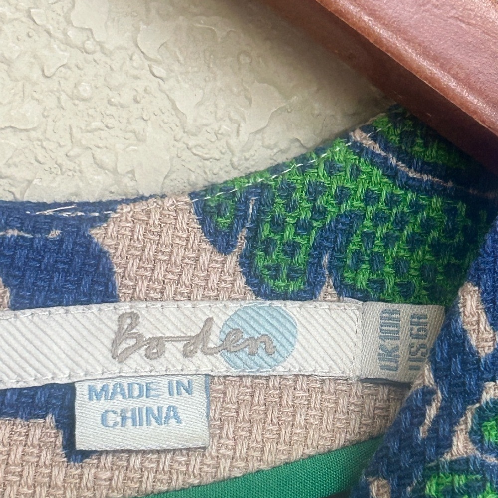 Boden Blue Tan Tapestry Notch Neck Shift Dress US 6 Woven Cotton Damask Print - Picture 6 of 8